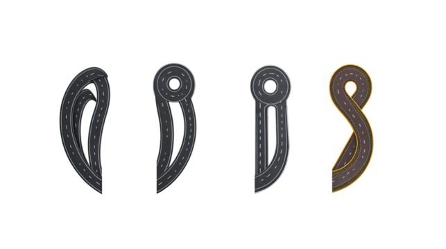 Endless Winding Roads Illustration on White Background Generative AI