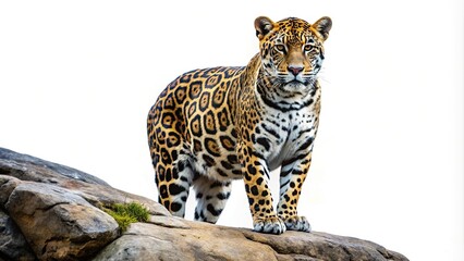 Naklejka premium Jaguar standing on rocks on white background