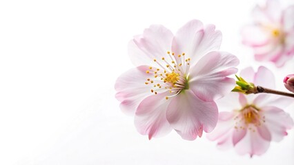 Japanese light pink Sakura flower isolated in white background Asymmetrical