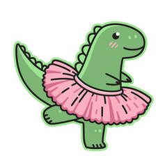 Obraz premium cute dinosaur wearing a tutu ballet skirt, ballet dancer, ballerina illustration sticker