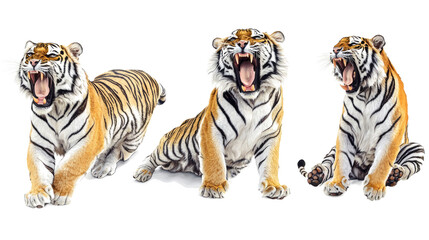 Obraz premium Tigers Showcased in a Bold Collection on White Generative AI