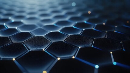 Obraz premium Abstract blue and gold honeycomb pattern with glowing lines.