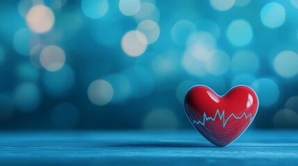 Dynamic blue 3D heart pulse trace illustrating cardiography in emergency medicine, perfect for health-related projects and hospital presentations, showcasing vital signs, advanced medical technology