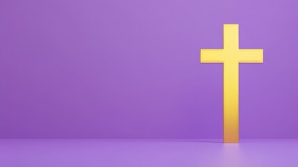 A striking golden Christian cross set against a liturgical violet purple background, symbolizing penance and sacrifice during Advent and Lent, perfect for online worship and church sermons