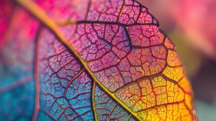 Vibrant Autumn Leaf, showcasing rich colors and detailed vein patterns, illuminated by soft light, reflecting the beauty of the season