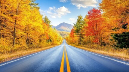 Fototapeta premium Breathtaking view of mountains and winding roads in autumn, showcasing the vibrant colors of fall foliage against a natural backdrop, perfect for outdoor and travel enthusiasts
