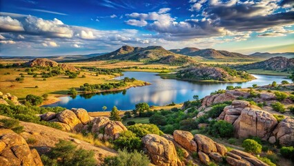 Fototapeta premium Landscape at the Wichita Mountains Wildlife Refuge in southwestern Oklahoma