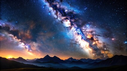 Naklejka premium Landscape with Milky Way in the night sky over mountain