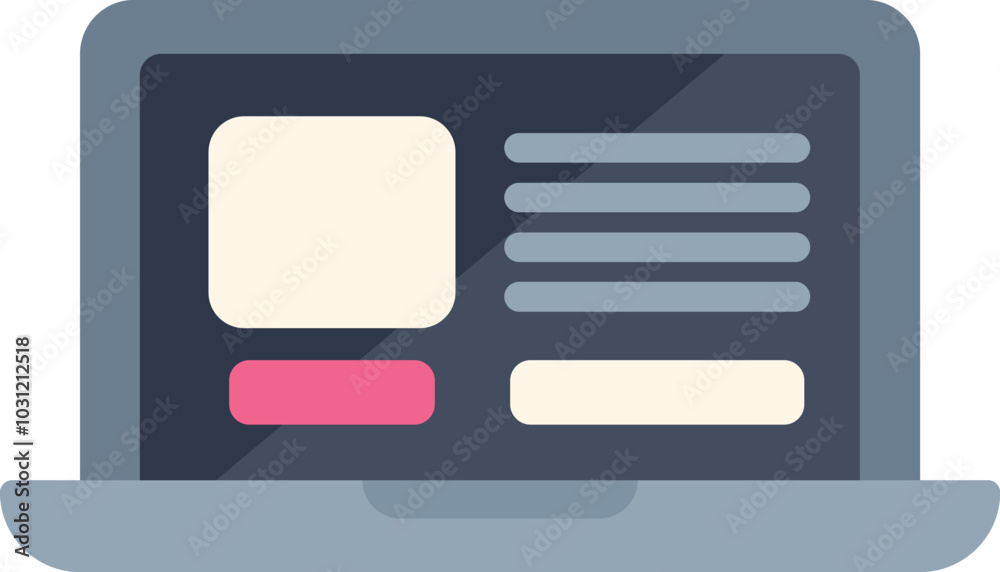 Poster laptop displaying a website design program interface, showing placeholders for images and text, perf