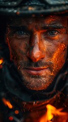 Obraz premium Intense Portrait of a Man with Fire