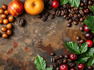 Coffee beans fruits background