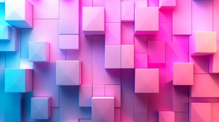 Obraz premium 3D isometric pattern of symmetrical trapeziums in soft pink and blue tones, creating depth and dimension with smooth transitions between colors