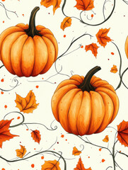 Naklejka premium White and yellow pumpkins, orange leaves on white background. Autumn festival invitation