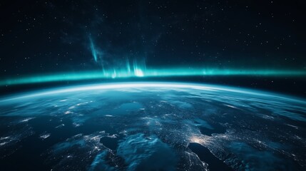 Obraz premium Stunning View of Earth from Space with Glowing Aurora Borealis - Made with Generative AI