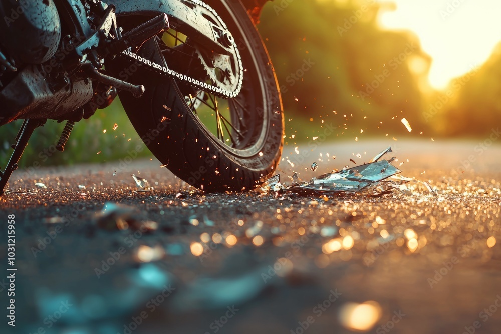 Wall mural Road accident or motorcycle crash. Selective focus background and copy space