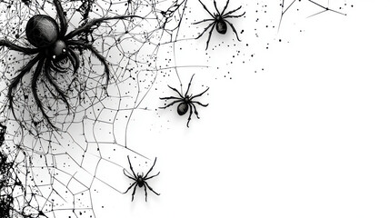 Halloween background with spiders. Flat lay, top view trendy holiday concept