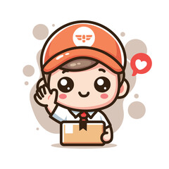 Courier Delivery Boy - Cute Cartoon Style Vector Illustration