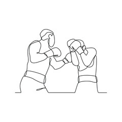 One continuous line of Boxing training vector illustration. Boxing player illustration in simple continuous linear style concept. Fighting sport design illustration for education presentation purpose.