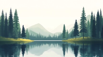 Obraz premium Serene Mountain Lake with Reflecting Pine Trees