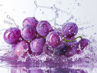 Splash effect of grape juice, high speed photography, on plain white background