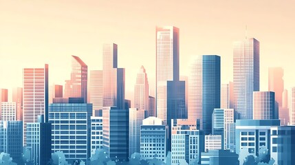 Obraz premium A Modern Cityscape at Dawn with Tall Buildings