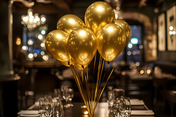 Golden Balloons Decor for a Table Setting - Photo
