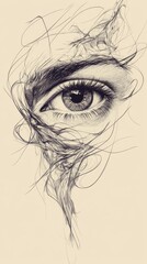 Fototapeta premium Artistic sketch of a detailed human eye with swirling abstract lines, intricate drawing concept