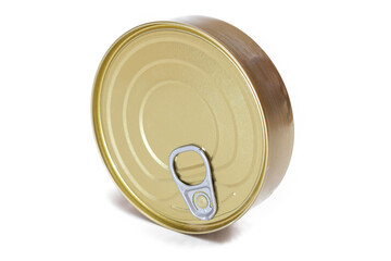 Round Unopened Tin Can Isolated on White Background. Canned Food. Aluminum Can for Safe and Long Term Storage of Food. Steel Sealed Food Storage Container - Isolation
