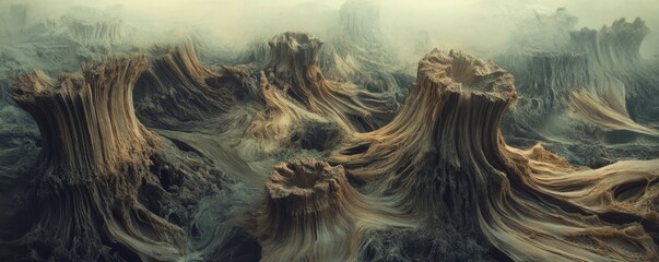 Obraz premium Surreal erosion landscape with abstract rock formations, mysterious environment concept