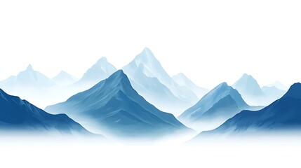 Fototapeta premium Blue Mountains in Mist with White Background