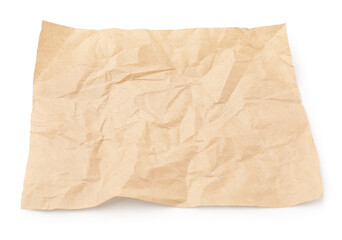 Crumpled kraft paper sheet isolated on white