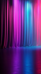 Colorful stage curtains with vibrant lighting