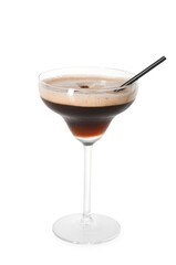 One glass of delicious espresso martini isolated on white