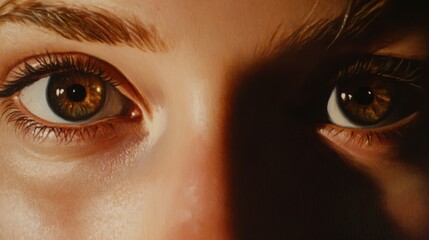 Naklejka premium Close-Up of Captivating Brown Eyes in Shadow