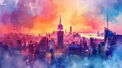 Fototapeta premium Watercolor Illustration of New York City Skyline