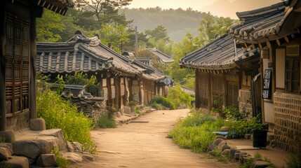 Tranquil Korean Folk Village at Dusk