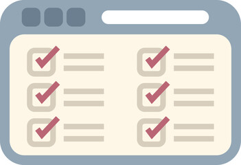 Website with completed online survey form with checkboxes, showing concept of online poll, exam or voting