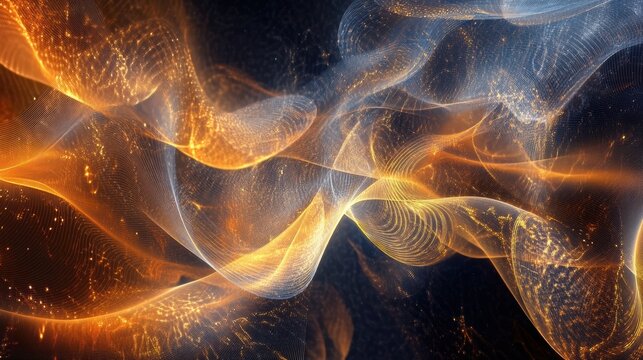 Abstract representation of quantum superposition, overlapping wave functions, particles in multiple states at once, futuristic technology background