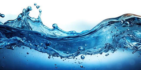 Liquid blue water surface with bubbles and splashes