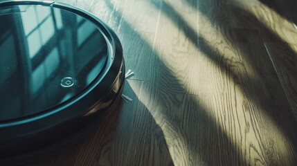 Obraz premium Modern Robot Vacuum on Hardwood Floor