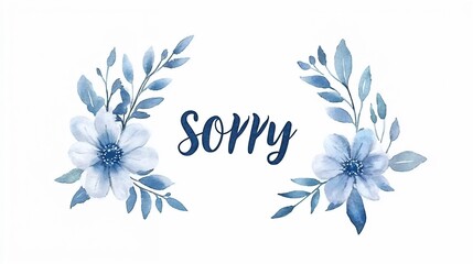 Watercolor floral design with "Sorry" text in blue tones