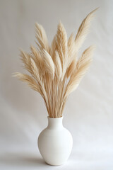 Bouquet of pampas grass in ceramic vase on light background