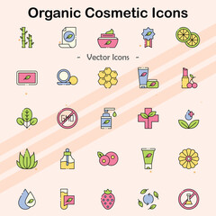 Icons representing organic and natural cosmetics.