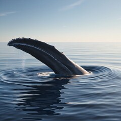 Obraz premium An ultra-realistic shot of a southern baleen whale's large fin emerging from the water, taken from a distance.
