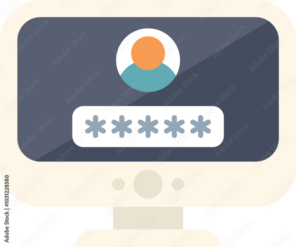 Poster computer screen is displaying a user login form requiring a password with asterisks