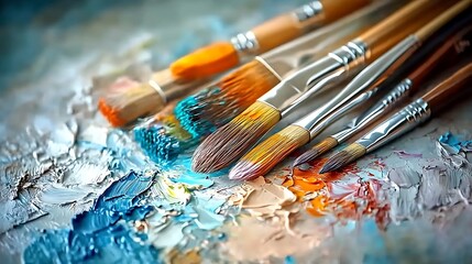 Obraz premium Artist s Palette with Paintbrushes and Oil Paints