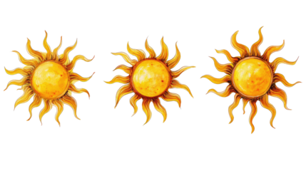 Collection of Decorative Sun Symbols Isolated on a White Background Generative AI