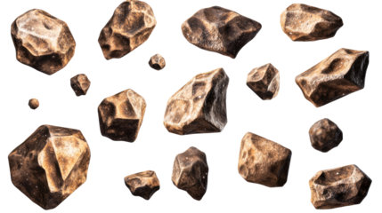 Swarms of Asteroids Captured in a Collection on a White Background Generative AI