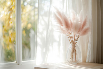 Bouquet of pink pampas grass in ceramic vase