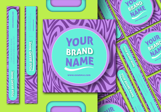 Purple and Mint Modern Branding Elements with Abstract Patterns